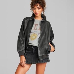 Women's Distressed Faux Leather Bomber Jacket - Wild Fable, Target